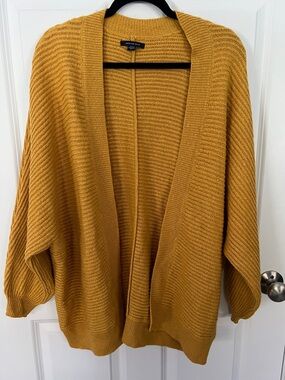 American Eagle Outfitters Mustard Ribbed Open-Front Cardigan